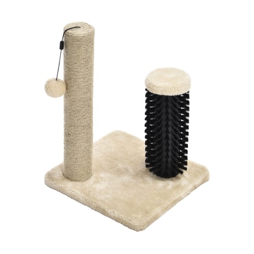 Amazon Basics Cat Scratching Post with Toy - Beige Scratching Post with Brush