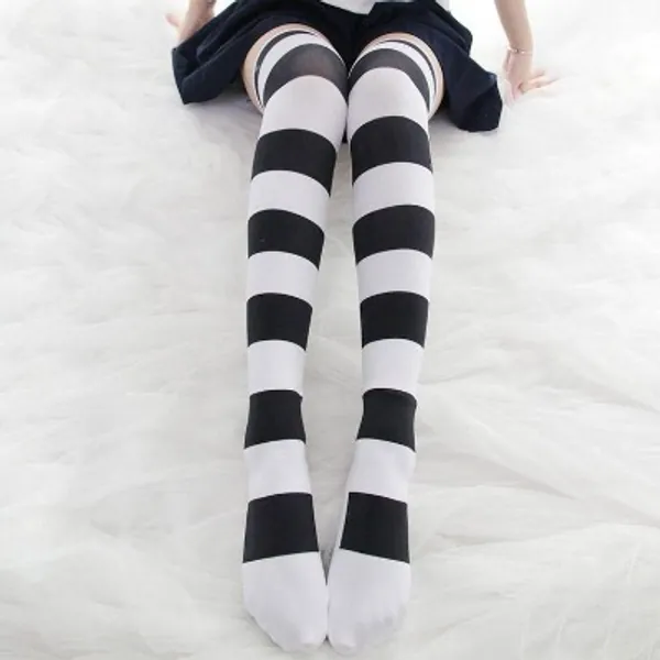 Striped Velvet Stockings Long Over the Knee | Black