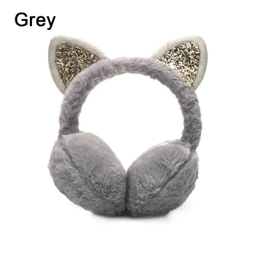 Winter Cat Theme Warm Earmuffs - Gray