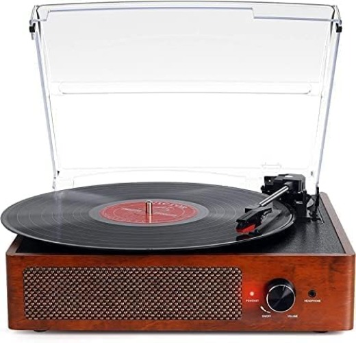 Vinyl Record Player Turntable with Built-in Bluetooth Receiver & 2 Stereo Speakers, 3 Speed 3 Size Portable Retro Record Player for Entertainment and Home Decoration(Orange) - Orange