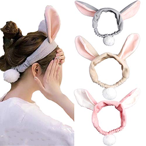 OP JONKY Spa Bunny Ears Headband Rabbit Face Wash Headbands Makeup Hair Band Cute Head Band for Women(Pack of 3)