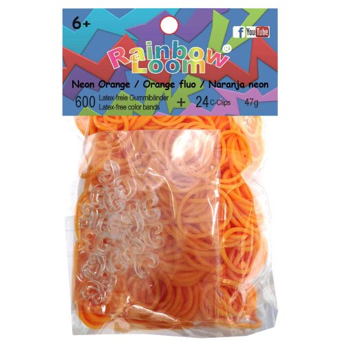 Rainbow Loom Latex Free Rubber Band Refill + C-clips - Neon Orange