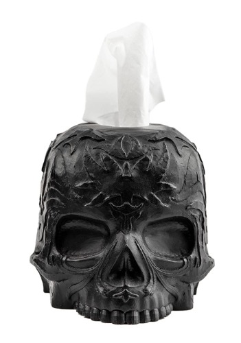 Skull Tissue Box Cover Modern Gothic Holder for Countertop, Fits Most Square Tissue Boxes (Black) - Black