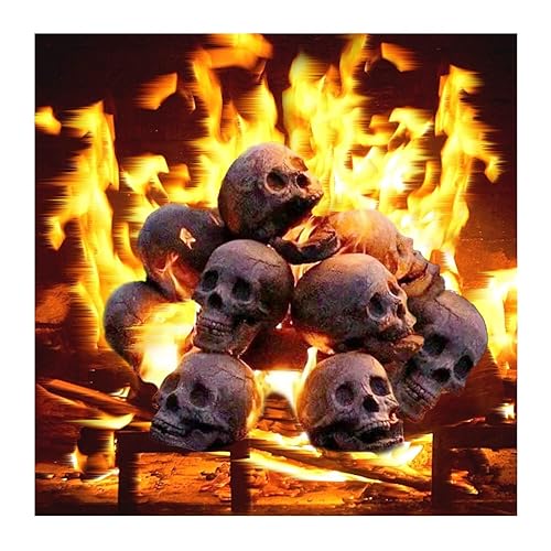 Skull Fire Pit, Fireproof Imitated Human Skull Ceramic, Durable Reusable Fire Pit Skulls, Halloween Skull Shaped Fire Stones for Fire Pit Bonfire Campfire Fireplaces - 6pcs