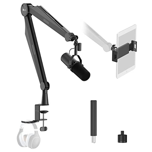 IXTECH Mic Boom Arm Microphone Arm for Blue Yeti Shure Sm7b Hyperx QuadCast Rode At2020 and Fifine Upgraded Mic Stand with Tablet and Headphone Holder for Gaming Podcasting and Streaming CAPTAIN PRO - High Profile - CAPTAIN PRO