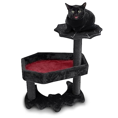 Gothic Cat Tree with Coffin Bed & Spooky Cat Tree Toys for Halloween cat - Small