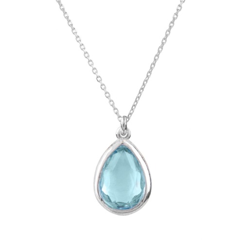 Pisa Mini Teardrop Necklace Silver Blue Topaz by LATELITA