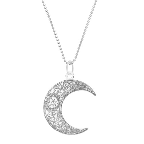 Small Silver Mandala Moon Pendant Necklace by CarterGore
