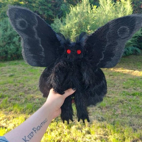 Halloween Gothic Mothman Plush Doll, Medieval Vintage Evil Goth Moth Figure Plushies Stuffed Dolls Toys, Cool Decorations for Home Bedroom Decor, Birthday for Gothic Lovers (Black) - Black