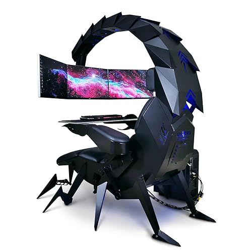 Scorpion Gaming Chair Floor Gaming Chair Ergonomic Computer Cockpit Chair with 16-Color RGB Light, Zero Gravity Leather Boss Seat Highback Chair Gaming Cockpit for Office and Home,Black - Black