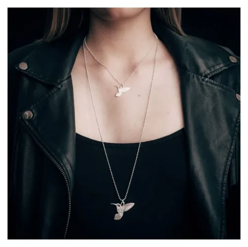 Medium Silver Humming Bird Pendant Necklace by CarterGore