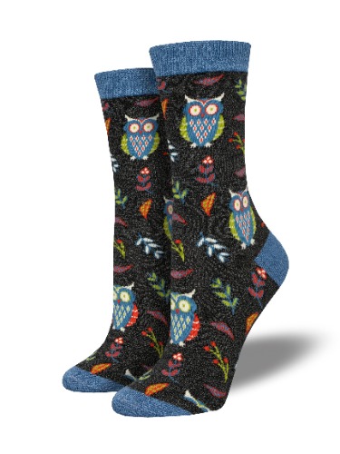 Women's Bamboo "Cute Hoot" Socks | Charcoal Heather-WBN2871 / 9-11 (Womens Shoe Size 5-10.5)