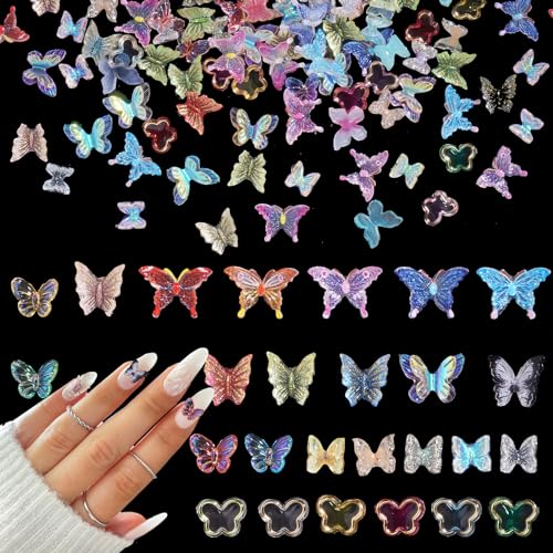 200Pcs Acrylic Butterfly 3D Assorted Nail Charms Mixed Color Variety Butterfly Cute Nail Art Charms for Manicure DIY Crafts Accessories Jewelry - S3-butterfly
