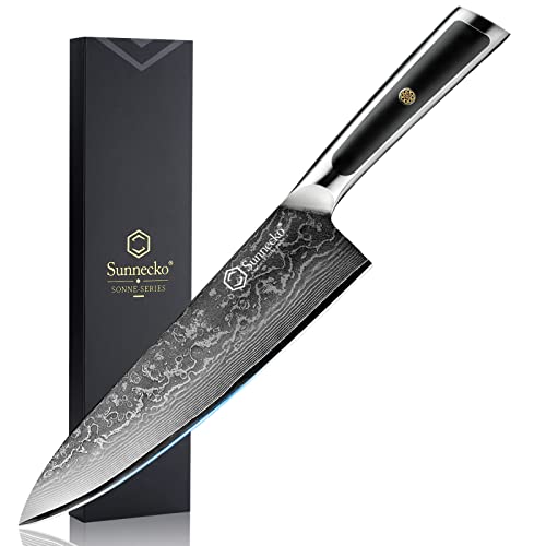 Sunnecko Chef Knife 8 Inch, Damascus Kitchen Knife Japanese Chefs Knife Vg10 High Carbon Stainless Steel - 8 inch Chef Knife