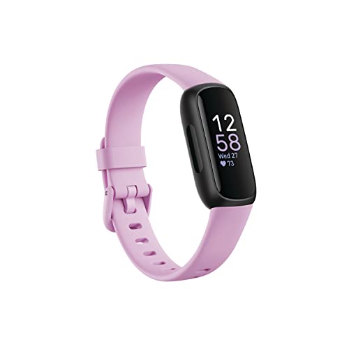 Fitbit Inspire 3 Health &-Fitness-Tracker with Stress Management, Workout Intensity, Sleep Tracking, 24/7 Heart Rate and more, Lilac Bliss/Black, One Size (S & L Bands Included) - Black/Lilac Bliss