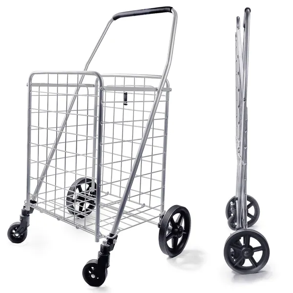 Wellmax WM99024S Grocery Utility Shopping Cart, Easily Collapsible and Portable to Save Space and Heavy Duty, Light Weight Trolley with Rolling Swivel Wheels