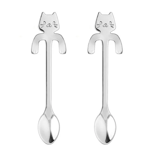 BingGoGo Cute Cat, Coffee Spoon,Tea spoon,Stainless Steel,2 PCS - Silver