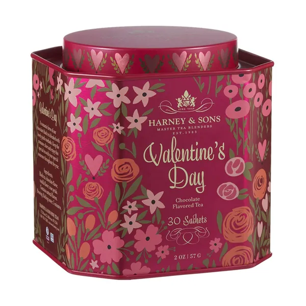 Harney & Sons Valentine's Day Tea | Black tea w/ Chocolate and Rosebuds, Red, Tin of 30 Sachets