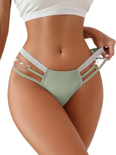 Milumia Women Sexy Panties Cut Out Low Rise Cheeky Underwear Strappy V Waist High Cut Bikini Briefs - Large - Glitter Mint Green
