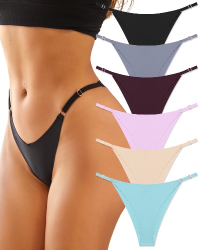 CUTE BYTE Adjustable Seamless Underwear for Women Panties No Show Sexy Underwear High Cut Cheeky Panties 6 Pack XS-L - 6a Medium