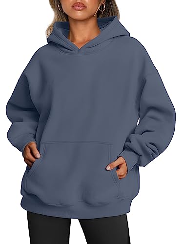 Trendy Queen Womens Oversized Hoodies Fleece Sweatshirts Long Sleeve Sweaters Pullover Fall Clothes with Pocket - Dusty Blue - Medium