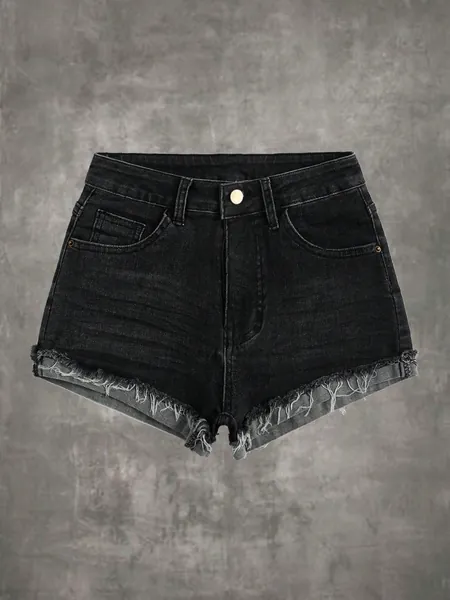 ROMWE Grunge Punk Sólido Raw Hem Shorts Denim