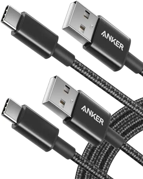 Anker USB C Cable, [2-Pack, 6 ft] Type C Charger Premium Nylon USB Cable, USB A to Type C Charging Cable Fast Charge for Samsung Galaxy S10 S10+ / Note 8, LG V20 and Other USB C Charger (Black) - 6 Feet - Black