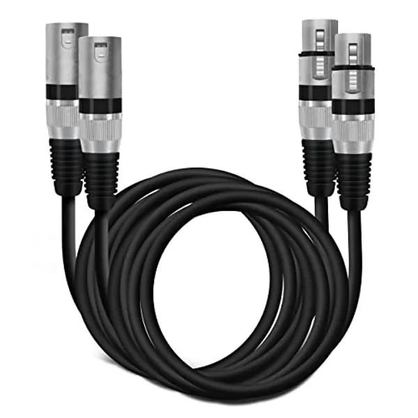 GearIT XLR to XLR Microphone Cable (6 Feet, 2-Pack) XLR Male to Female Mic Cable 3-Pin Balanced Shielded XLR Cable for Mic Mixer, Recording Studio, Podcast - Black, 6ft, 2 Pack - 6 Feet (2-Pack) - Black