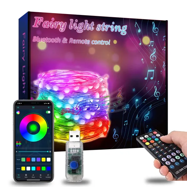RGBIC Fairy String Lights with APP Control, Megulla 15m USB Waterproof Dreamcolor LED Rope Lights with Music Sync and Remote, Colour Changing Twinkle Lights, for Indoor and Outdoor Decorations