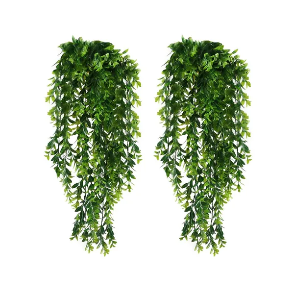 KingYH 2 Pack Artificial Hanging Vines Plants Plastic Fake Trailing Weeping Ivy Vine Greenery Drooping Plant for Wall Indoor Outside Garden Wedding Hanging Pot Basket Decoration