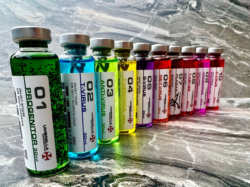 Resident Evil Style Virus (Umbrella Variants) - Resident Evil / Biohazard / Umbrella Corporation - Pathogen Lab Sample Vial Prop