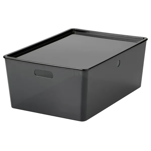 KUGGIS Box with lid - transparent black 14 ½x21 ¼x8 ¼ "