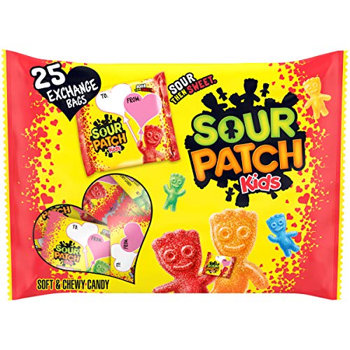 SOUR PATCH KIDS Candy, Original Flavor, Valentine’s Day Edition, 25 Treat Size Packs - 25 Count (Pack of 1)
