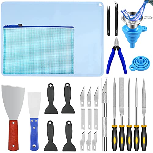 ELITECTK Resin 3D Printing Tool Kit Removal Tool Includes Silicone Pad, Tweezers, Files Set, Scrapers, Precision Knife and Pliers for 3D Print Cleaning Finishing