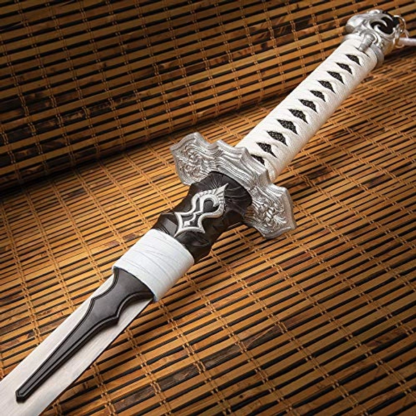 K EXCLUSIVE Fantasy Sword and Sheath with Strap - Stainless Steel Blade, Cast Resin Handle, Traditional Cord-Wrap, Tassel Accent, Cast Metal Tsuba, for Gamer Katana Collection - 39 3/4" Length