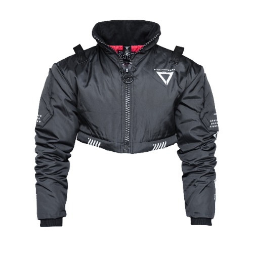 CRB-003 Black Crop Bomber Jacket | Medium