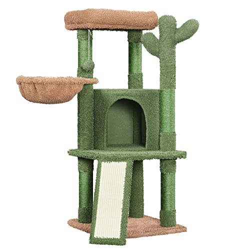 Yaheetech Cat Tree Cat Tower with Scratching Post, Cactus Cat Tree for Indoor Cats, Multi-Level Cat Condo Climbing Tree w/Hanging Ball & Basket, Cat Activity Centre Play House Furniture, 107cm