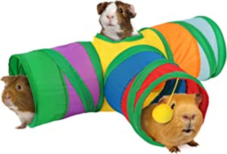 Rypet Guinea Pig Tunnel 3 Way Collapsible Small Pet Tunnels and Tubes with Interactive Ball for Baby Rabbit Ferret Hamster Chinchilla Hedgehog Hiding and Resting