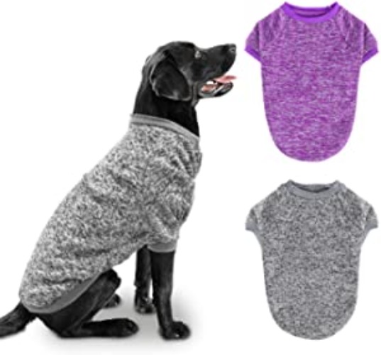 Rypet 2 Pack Large Dog Sweaters for Winter Dog Classic Knitwear Sweater Soft Thickening Warm Dog Clothes for Medium Large Dogs - 5XL(Chest: 27.6", Back: 21.7") Purple+Grey