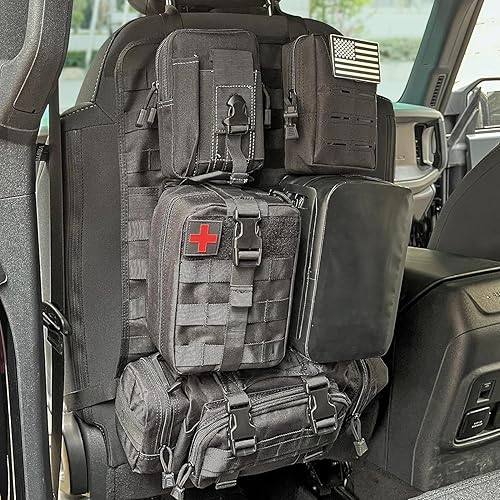 Z8 Tactical Seat Back Organizer, Universal Car Seat Back Cover with 5 Mole Bags in Different Sizes, Universal Fits All Vehicles - Black/waterproof bag