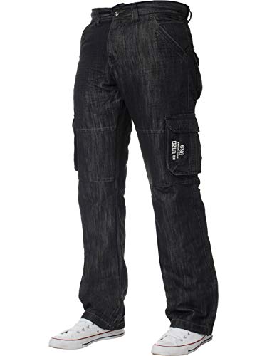 ENZO Mens Designer Cargo Combat Jeans Denim Pants All Waist Sizes - 40W / 34L - Black Wash