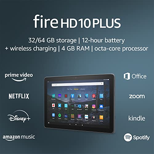 Amazon Fire HD 10 Plus tablet, 10.1", 1080p Full HD, 32 GB, (2021 release), Slate - 32 GB - Lockscreen Ad-Supported - Slate - Fire HD 10 Plus