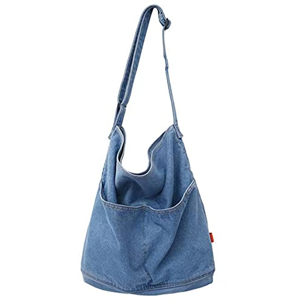 ROUROU Denim Shoulder Bag for Women Hobo Tote Bag Casual Canvas Bag Retro Crossbody Bag Large Capacity Purse