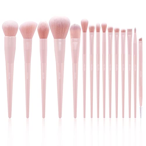 Makeup Brushes, Dpolla 15Pcs Complete Synthetic Makeup Brush Set with Professional Foundation Brushes Powder Concealers Eye shadows Blush Makeup Brush for Perfect Makeup(Pink) - Pink