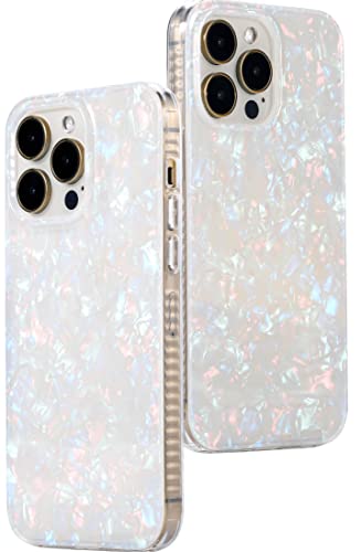 LONLI Hue - for iPhone 14 Pro Max - White Pearl Tort Cute Phone Case for Women, Girls and Men - Unique and Aesthetic - iPhone 14 Pro Max - White Pearl