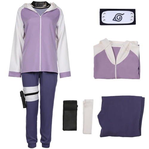 Hinata Hyuga Cosplay Costume, Hinata Hoodie Set with Forehead Guard, Kunai Bag for Women