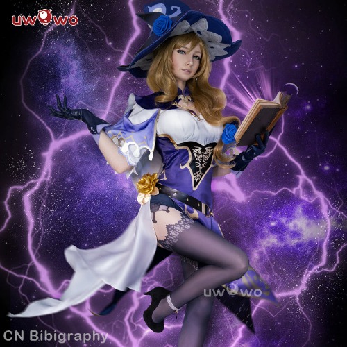 Uwowo Game Genshin Impact Plus Size Cosplay Lisa Witch of Purple Rose Costume The Librarian Sexy Dress - Set A(Costume) XL