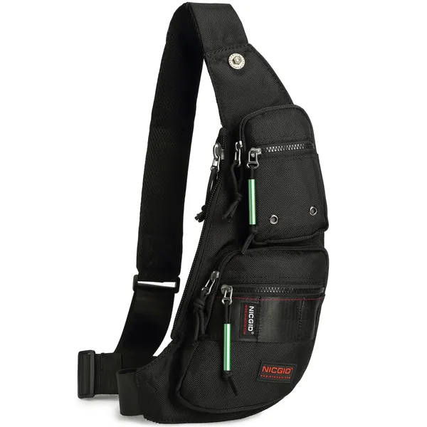 Nicgid Sling Bag Chest Shoulder Backpack Fanny Pack Crossbody Bags for Men - Black(fits Ipad Mini)