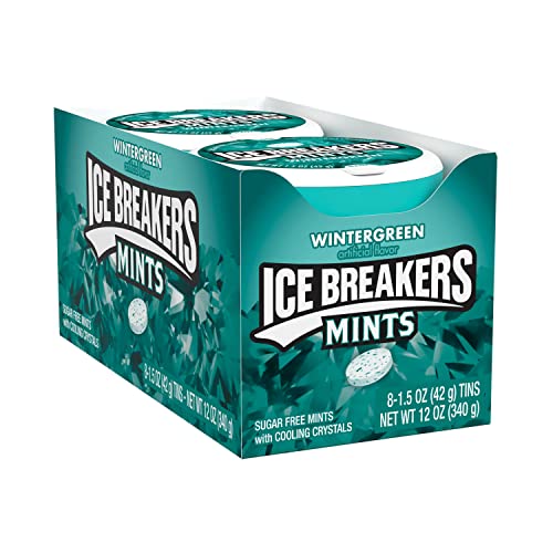 ICE BREAKERS Wintergreen Sugar Free Breath Mints Tins, 1.5 oz (8 Count) - Wintergreen - 1.5 Ounce (Pack of 8)