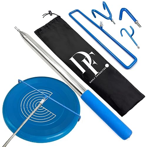 DF 4 in 1 Extendable Disc Golf Retriever 16 ft - Telescopic Disc Golf Retriever - Disc Retriever with Durable Stainless Steel Frame Hooks & Carry Bag - Disc Golf Retriever Pole for Tree Bushes & Water